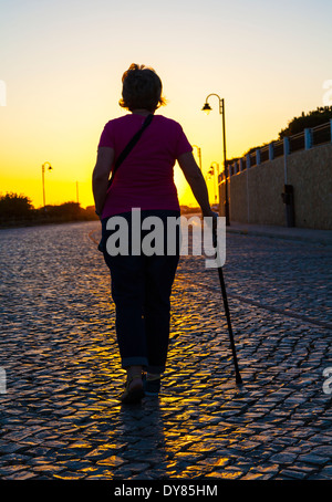 A piedi con bastone Foto Stock