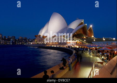 Australia, mare, Nuovo Galles del Sud, casa opuses, Sydney Opera House, architettura, promenade, di notte Foto Stock