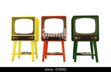 Vecchia tv isolato su sfondo bianco Foto Stock