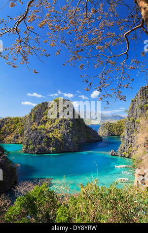 Filippine, Palawan Coron Island, il Kayangan Lake, vista in elevazione di una delle scogliere calcaree Foto Stock