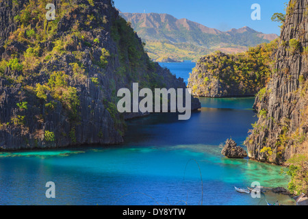 Filippine, Palawan Coron Island, il Kayangan Lake, vista in elevazione di una delle scogliere calcaree Foto Stock