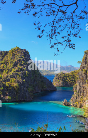 Filippine, Palawan Coron Island, il Kayangan Lake, vista in elevazione di una delle scogliere calcaree Foto Stock