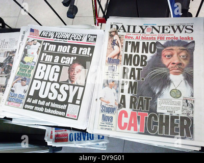 Pagine a fronte del New York Daily News e il New York Post includono la creazione di rapporti sulla Rev. Al Sharpton Foto Stock