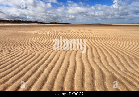 Ripples sinistra nella sabbia a Burnham Overy Beach sulla Costa North Norfolk. Foto Stock