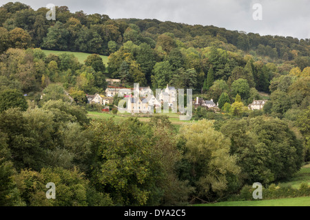 Vista sulla valle Slad, vicino a Stroud, Gloucestershire, Regno Unito Foto Stock