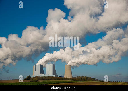 Carbone marrone, Germania, Erft, Europa, Grevenbroich, power station, Neurath, Nordrhein, RWE, Westfalia, Foto Stock