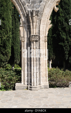 Pilastro dettaglio presso le rovine della grande Abbazia Gotica di Bellapais Cipro del Nord Foto Stock