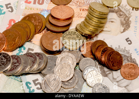Valuta britannica, delle monete e delle banconote Foto Stock