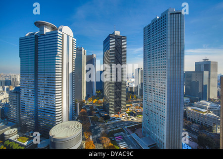 Giappone, Asia, Tokyo, business, città, quartiere, Shinjuku, grattacieli, stazione, alto, west, urban Foto Stock