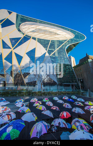 Display, edificio, Municipio, Corea, Asia, Seoul, architettura, arte, città, display, dipinti, Ombrello Ombrelloni Foto Stock