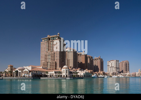 Doha, Qatar, Medio Oriente, la perla, architettura, Bay City, costruzione, nuovo, pianificazione urbana, sviluppo Foto Stock