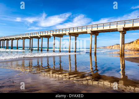 La Jolla Shores beach e la doratura di Ellen Scripps Memorial Pier. La Jolla, California, Stati Uniti. Foto Stock