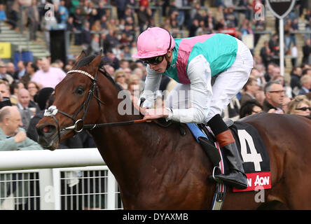 Newbury, Regno Unito. Xii Apr, 2014. Kingman sotto James Doyle vince l'Aon Greenham picchetti durante il Dubai Duty Free e nuova alle corse al giorno a Newbury Racecourse Credito: Azione Sport Plus/Alamy Live News Foto Stock