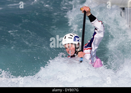 Rachel HOUSTON, B Final C1 donna GB di Canoa Slalom 2014 prove di selezione Lee Valley White Water Centre di Londra, Regno Unito Foto Stock