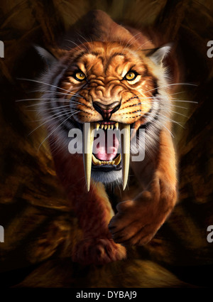 Pieno in vista di una sciabola-tigre dentata. Foto Stock