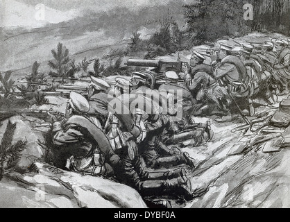 Questo contemporaneo illustrazione mostra i soldati russi in trincee in attesa di attacco da parte delle truppe austriache durante la guerra mondiale I. Foto Stock