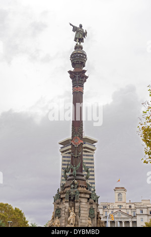 Torre di Columbus situato in Plaza del Portal de la Pau a Barcellona, Spagna Foto Stock