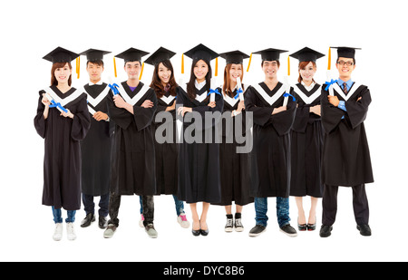 Tutti gli studenti di laurea in piedi una fila Foto Stock