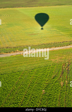 Un uccelli-eye della Willamette Valley e l'ombra di una mongolfiera in primavera. Oregon. Stati Uniti d'America Foto Stock