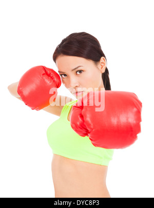 Bella femmina boxer pronto a combattere pongono Foto Stock