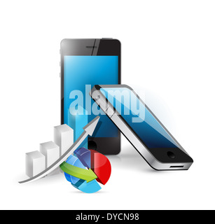 Smart phone e grafici aziendali design illustrazione su bianco Foto Stock