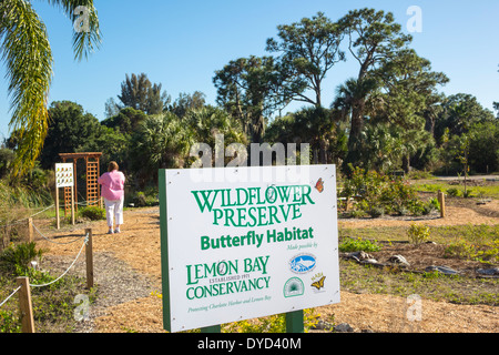 Florida Port Charlotte Harbour, Placida, Grove City, Englewood, Wildflower Preserve Butterfly Habitat, Lemon Bay Water Conservancy, cartello, logo, viaggi visitatori Foto Stock