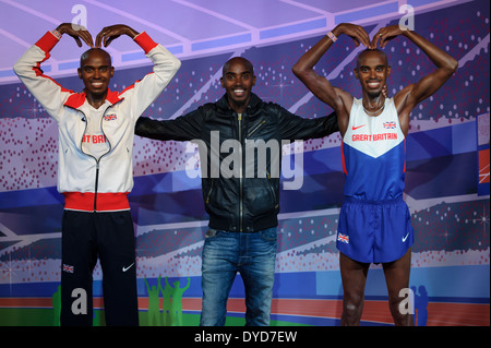 Mo Farah svela il suo nuovo figure di cera al Madame Tussauds di Londra. Foto Stock