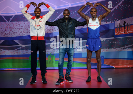 Mo Farah svela il suo nuovo figure di cera al Madame Tussauds di Londra. Foto Stock