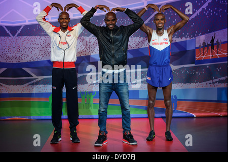 Mo Farah svela il suo nuovo figure di cera al Madame Tussauds di Londra. Foto Stock