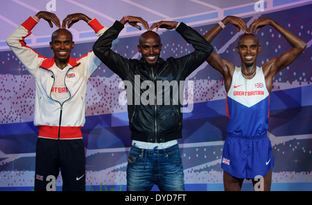 Mo Farah svela il suo nuovo figure di cera al Madame Tussauds di Londra. Foto Stock