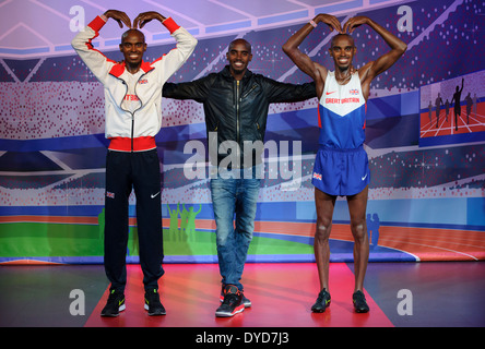 Mo Farah svela il suo nuovo figure di cera al Madame Tussauds di Londra. Foto Stock