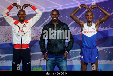 Mo Farah svela il suo nuovo figure di cera al Madame Tussauds di Londra. Foto Stock