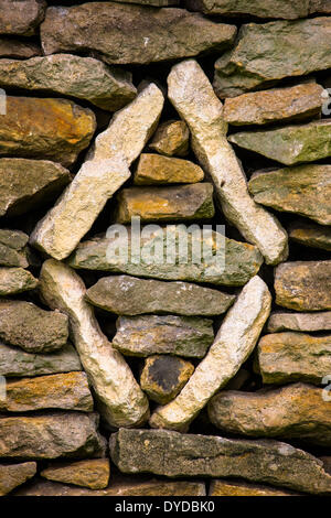 Dettaglio di un secco muro di pietra nello Yorkshire. Foto Stock