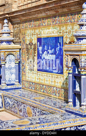 Azulejo ceramica pannello dedicato alla provincia di Salamanca in Plaza de Espana. Foto Stock