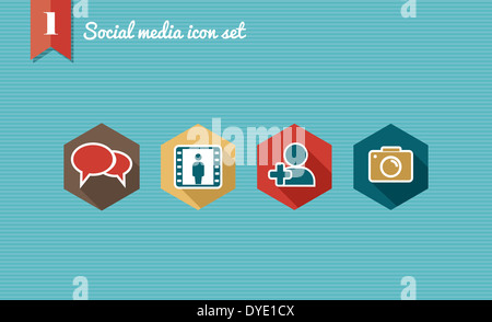 Set di design piatto di icone per i social media network illustrazione. Illustrazione Vettoriale file stratificata per operazioni di editing semplici. Foto Stock