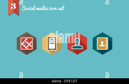 Set di design piatto di icone per i social media network illustrazione. Illustrazione Vettoriale file stratificata per operazioni di editing semplici. Foto Stock