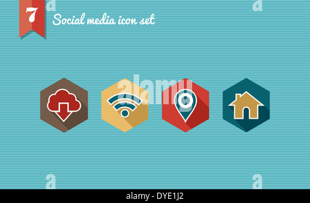 Set di design piatto di icone per i social media network illustrazione. Illustrazione Vettoriale file stratificata per operazioni di editing semplici. Foto Stock