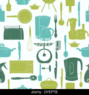 Grunge retrò illustrazione vettoriale seamless pattern di cucina troppo Foto Stock