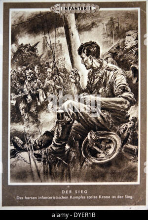 Il tedesco seconda guerra mondiale cartolina, mostrando la fanteria tedesca Foto Stock