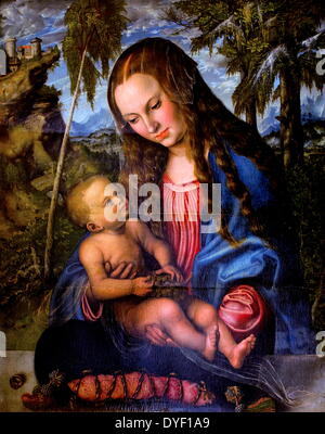 Madonna sotto il cipresso, dipinta da Lucas Cranach il Vecchio (noto anche come Lucas Cranach der Ältere). Vissuto tra il 1472-1553. Un artista del Rinascimento tedesco e printmaker in xilografia e incisione del XVI secolo. Foto Stock