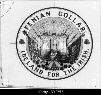 Collare Fenian, Irlanda per l'Irlandese. Etichetta di pubblicità per il Fenian collari mostra testa e spalle ritratto di Robert Emmet, patriota irlandese. c1866 Foto Stock