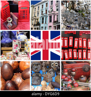 Collage di immagini del Mercato di Portobello Road. Londra, Regno Unito Foto Stock