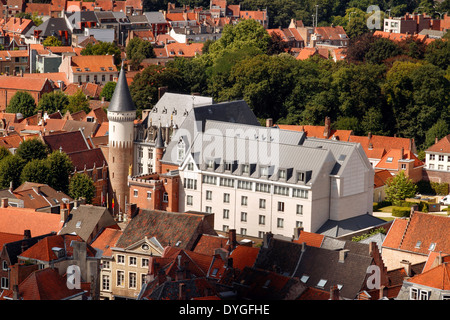 Vista aerea sui tetti di Bruges, preso dal campanile, torre Belfort, Belgio Foto Stock