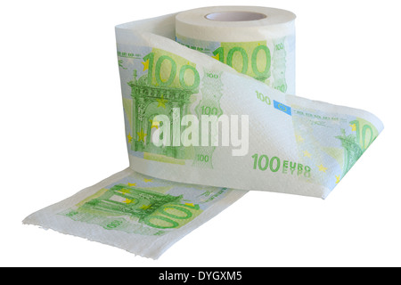 Svalutazione - denaro ammortamento. Banconote europee guardando come carta igienica rotolo. Foto Stock
