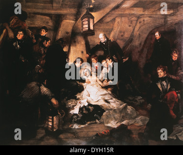 Il ferito a morte l'ammiraglio Horatio Nelson si trova a bordo della HMS Victory, 1805, dipinto da Arthur William Devis circa 1807 Foto Stock