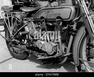 F-testa Harley-Davidson vintage motociclo, British setup con accessori lucas Foto Stock