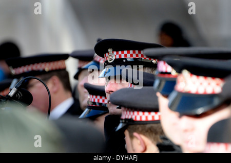 Polizia metropolitana linea A dimostrazione dell'EDL al di fuori del Vecchio Bailey, 2014 Foto Stock