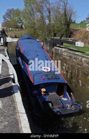 Chorley, Lancashire, Regno Unito. Il 18 marzo 2014. Canal Barge collegato a massa sulla serratura cill dopo fallimento di bloccaggio. Credit: Sue Burton/Alamy Live News Foto Stock