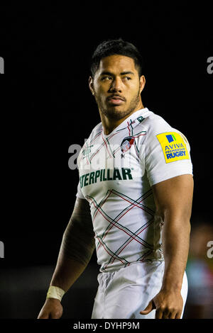 Londra, Regno Unito. Xviii Apr, 2014. Leicester's Manusamoa TUILAGI durante la Aviva Premiership match tra arlecchini e Leicester Tigers a chinarsi Credito: Azione Sport Plus/Alamy Live News Foto Stock