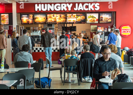 Melbourne Australia, Tullamarine Airport, MEL, terminal, gate, food Court plaza, Hungry Jack's, hamburger, hamburger King, hamburger, hamburger, fast food, r Foto Stock